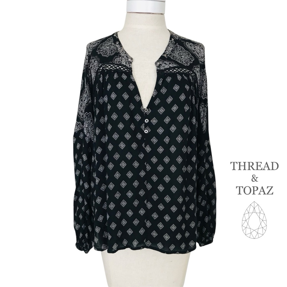 Amuse Society Long Sleeve Print Peasant Top Medium